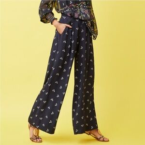 CAbi Sashay Palazzo Pants Womens Small Navy Floral Wide Leg High Rise